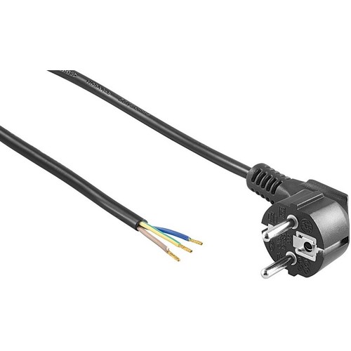 1,5 Meter Stromkabel - 250V, IP20 Innenbereich, Schwarz, Schuko-Stecker und abisolierte Enden, 16A