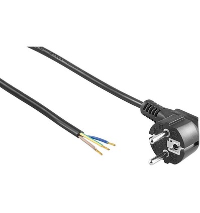 1,5 Meter Stromkabel - 250V, IP20 Innenbereich, Schwarz, Schuko-Stecker und abisolierte Enden, 16A