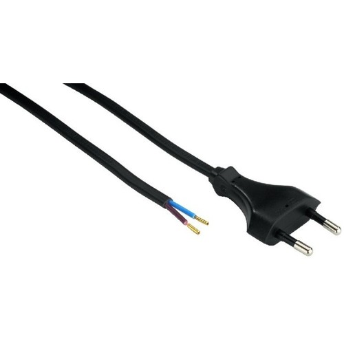 1,5 Meter Stromkabel, 250V - IP20 Innenbereich, Schwarz, Eurostecker und abisolierte Enden, 2,5A