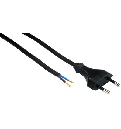 1,5 Meter Stromkabel, 250V - IP20 Innenbereich, Schwarz, Eurostecker und abisolierte Enden, 2,5A