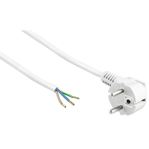1,5 Meter Stromkabel - 250V, IP20 Innenbereich, Weiß, Schuko-Stecker und abisolierte Enden, 16A