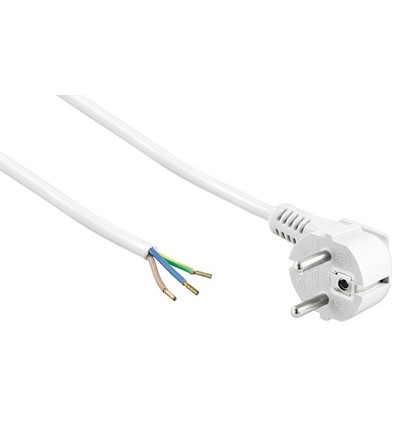 1,5 Meter Stromkabel - 250V, IP20 Innenbereich, Weiß, Schuko-Stecker und abisolierte Enden, 16A