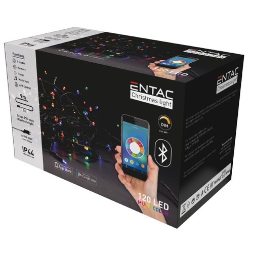 9 m Bluetooth Multicolor LED Weihnachtslichterkette - 120 LED, IP44 für den Außenbereich, 230V