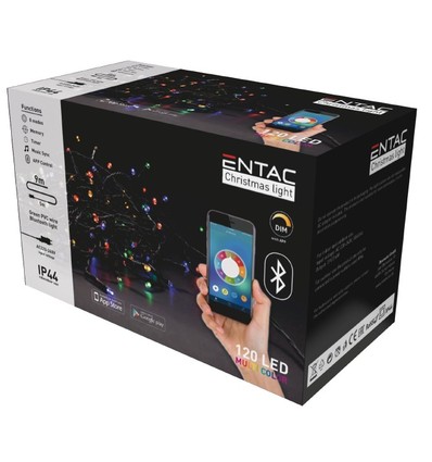 9 m Bluetooth Multicolor LED Weihnachtslichterkette - 120 LED, IP44 für den Außenbereich, 230V