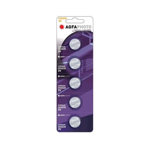 CR2025 5er-Pack AgfaPhoto Knopfzellenbatterie - Lithium, 3V