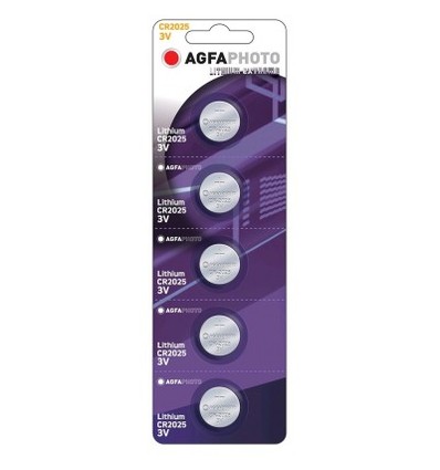 CR2025 5er-Pack AgfaPhoto Knopfzellenbatterie - Lithium, 3V