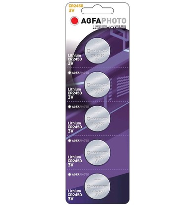 CR2450 5er-Pack AgfaPhoto Knopfzellenbatterie - Lithium, 3V