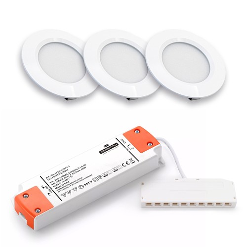 3 Stk. Ø6,8cm Reco68 Möbelspot dimmbar - Mattweiß, inkl. dimmbarem Netzteil