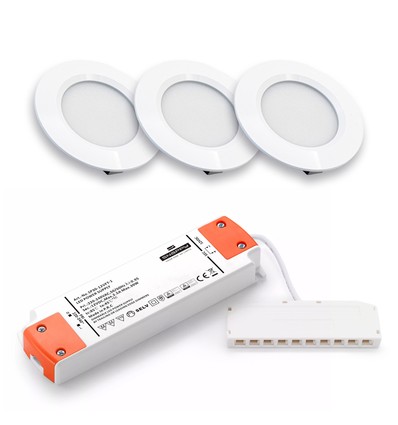 3 Stk. Ø6,8cm Reco68 Möbelspot dimmbar - Mattweiß, inkl. dimmbarem Netzteil