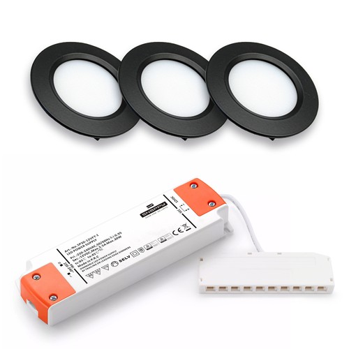 3er-Set Reco68 Möbelstrahler dimmbar - Schwarz, inkl. dimmbarem Netzteil