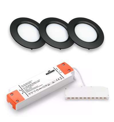 3er-Set Reco68 Möbelstrahler dimmbar - Schwarz, inkl. dimmbarem Netzteil