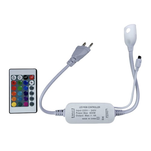 230V RGB CLIP-ON Controller - Inkl. Endkappe, für 230V, Speicherfunktion, Infrarot-Fernbedienung, 50 m
