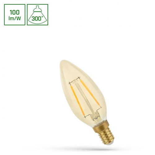 E14 5W LED-Kerzenlampe - C35, filament, bernsteinfarbenes Glas, extra warm