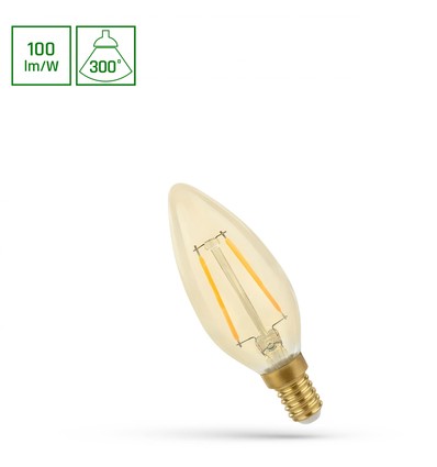 E14 5W LED-Kerzenlampe - C35, filament, bernsteinfarbenes Glas, extra warm