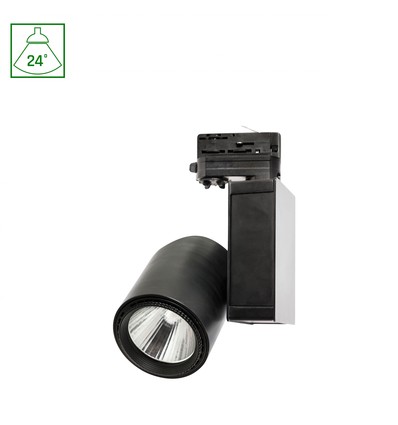 30W 3-Phasen Schienenstrahler - 24 Grad, schwarz, warmweiß, COB LED