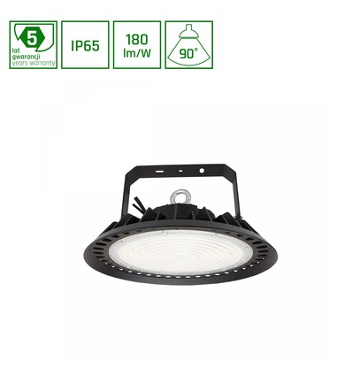 200W LED Hallenstrahler, 180lm/W - DALI dimmbar, 90 Grad, IP65, IK08, schwarzes Gehäuse