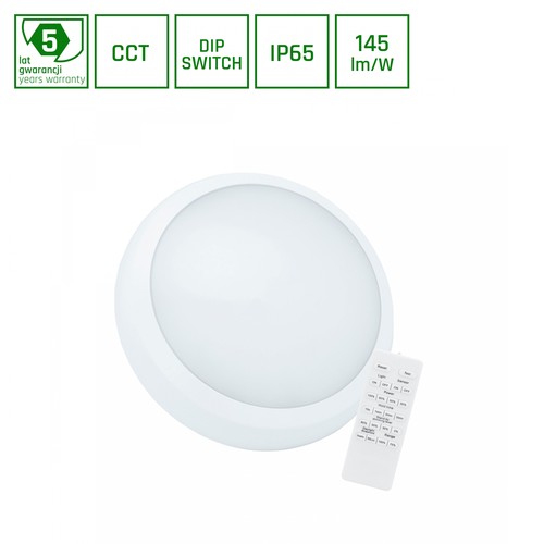 18W/24W Nymphea City Pro 2 CCT LED Deckenleuchte - 3500lm, IP65, IK08, integrierter Sensor, Fernbedienung, 5 Jahre Garantie