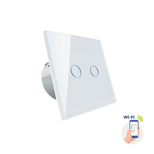 Smart 2-Zonen WiFi Schalter - 2x1000W, weißes Glas, kompatibel mit Google Home/Alexa, IP20 Innenbereich