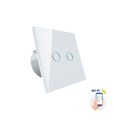 Smart 2-Zonen WiFi Schalter - 2x1000W, weißes Glas, kompatibel mit Google Home/Alexa, IP20 Innenbereich