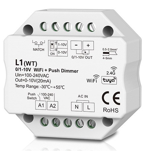 LEDlife rWave 1-10V Wifi Einbaudimmer - Tuya/Smart Life, RF, Push-Dim, LED Dimmer, für Einbau