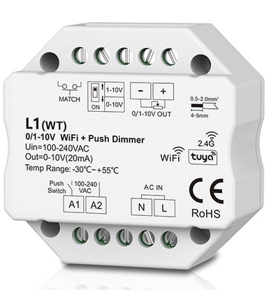 LEDlife rWave 1-10V Wifi Einbaudimmer - Tuya/Smart Life, RF, Push-Dim, LED Dimmer, für Einbau