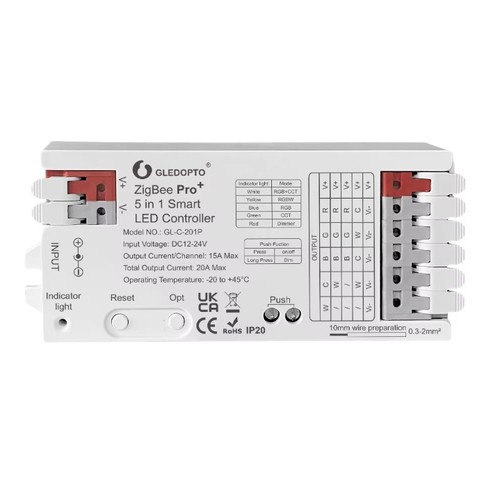 Gledopto Pro 5in1 Zigbee Streifencontroller - Hue kompatibel, 12V/24V, RGB+CCT