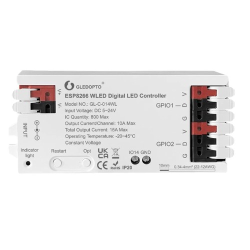 Gledopto RGBIC Wifi Controller - 12V/24V, 12V (180W) 24V (360W)