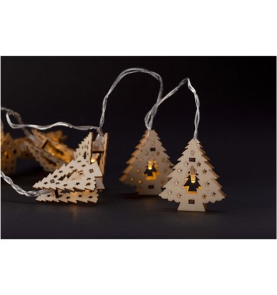 165 cm warmweißes LED-Weihnachtsbaum-Lichterkette aus Holz - 10 LED, für Innen, batteriebetrieben