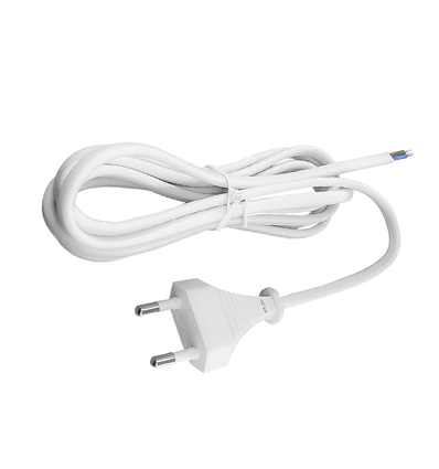150cm Netzkabel, 250V - IP20 Innenbereich, Weiß, Eurostecker und abisolierte Enden, 6A