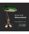 V-Tac Klassische Schreibtischlampe - Grünes Glas, 1,5 Meter Kabel, E27 Fassung, ohne Leuchtmittel, max. 60W