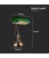 V-Tac Klassische Schreibtischlampe - Grünes Glas, 1,5 Meter Kabel, E27 Fassung, ohne Leuchtmittel, max. 60W