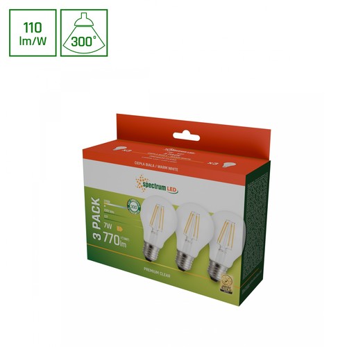 3 Stk. E27 7W LED Leuchtmittel - GLS, Filament, 770lm, Warmweiß, 3er-Pack