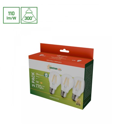 3 Stk. E27 7W LED Leuchtmittel - GLS, Filament, 770lm, Warmweiß, 3er-Pack