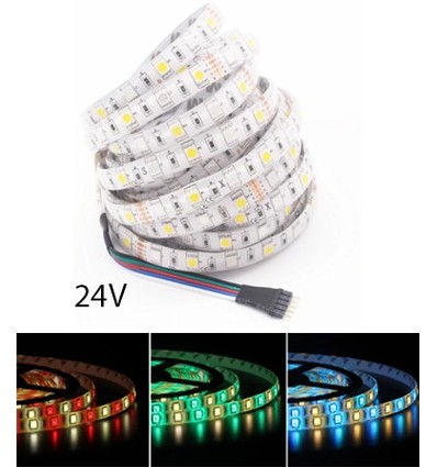 5m 12W/m RGB+CW LED-Streifen - 24V DC, IP65, 60 LEDs pro Meter