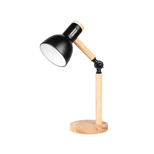 Tischlampe aus schwarzem Metall und Holz - 1,5 Meter Kabel, E27 Fassung, ohne Leuchtmittel