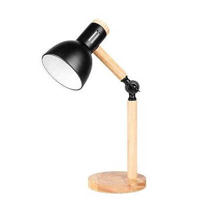 Tischlampe aus schwarzem Metall und Holz - 1,5 Meter Kabel, E27 Fassung, ohne Leuchtmittel