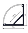 Alu Eckprofil 16x16 für LED Streifen - 1m, inkl. milchiger Abdeckung, Clips und Endkappen, eloxiert