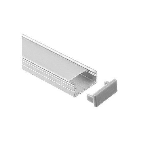 Aluprofil 18x8 für IP65 & IP68 LED-Strips - 1m, inkl. milchiger Abdeckung, Clips und Endkappen, eloxiert