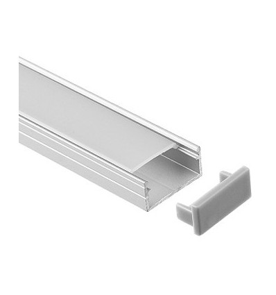 Aluprofil 18x8 für IP65 & IP68 LED-Strips - 1m, inkl. milchiger Abdeckung, Clips und Endkappen, eloxiert