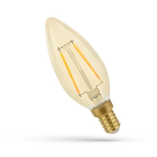 E14 2W LED-Kerzenlampe - C35, Filament, bernsteinfarbenes Glas, extra warm