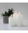 LED Stumpenkerzen, 3 Stk., Flammen-Effekt, weiß - Inkl Fernbedienung und Timer, 10/12,5/15cm hoch, Ø7,5cm, Echtwachs