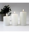 LED Stumpenkerzen, 3 Stk., Flammen-Effekt, weiß - Inkl Fernbedienung und Timer, 10/12,5/15cm hoch, Ø7,5cm, Echtwachs