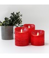 LED Stumpenkerzen Ø10cm, 3 Stk., bewegliche Flamme, rot - Inkl. Fernbedienung und Timer, 10/12,5/15cm hoch, Echtwachs
