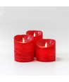 LED Stumpenkerzen Ø10cm, 3 Stk., bewegliche Flamme, rot - Inkl. Fernbedienung und Timer, 10/12,5/15cm hoch, Echtwachs