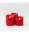 LED Stumpenkerzen Ø10cm, 3 Stk., bewegliche Flamme, rot - Inkl. Fernbedienung und Timer, 10/12,5/15cm hoch, Echtwachs