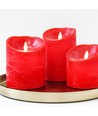 LED Stumpenkerzen Ø10cm, 3 Stk., bewegliche Flamme, rot - Inkl. Fernbedienung und Timer, 10/12,5/15cm hoch, Echtwachs
