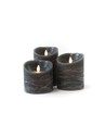 LED-Kerzen Ø10cm, 3 Stk, bewegliche Flamme, schwarz meliert