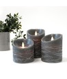 LED-Kerzen Ø10cm, 3 Stk, bewegliche Flamme, schwarz meliert