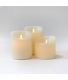 LED Stumpenkerzen Ø10cm, 3 Stk., bewegliche Flamme, weiß - Inkl. Fernbedienung und Timer, 10/12,5/15cm hoch, Echtwachs