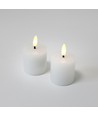 LED Blockkerzen, 2 Stk., Flammeneffekt, weiß - 5 cm hoch, Ø 5 cm, mit Fernbedienung, echtes Wachs